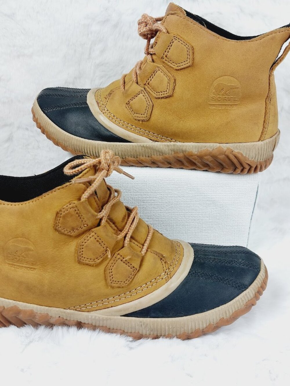 Sorel Women's Chestnut Tan Black Out N About Plus Ankle Rain Duck Boots Size 8.5 - Picture 2 of 10